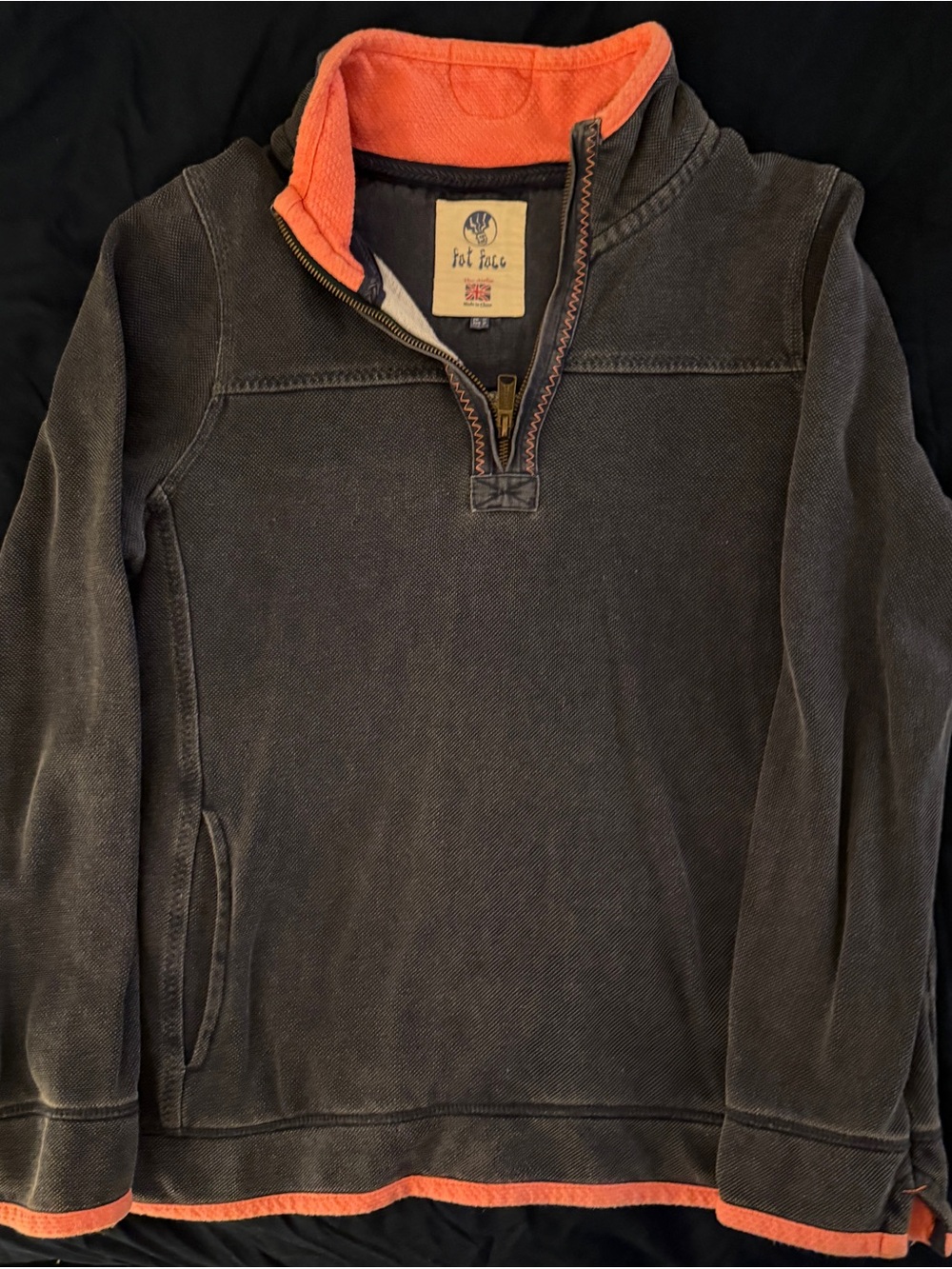 Fat Face Women’s Navy Half-Zip Sweater with Coral Trim